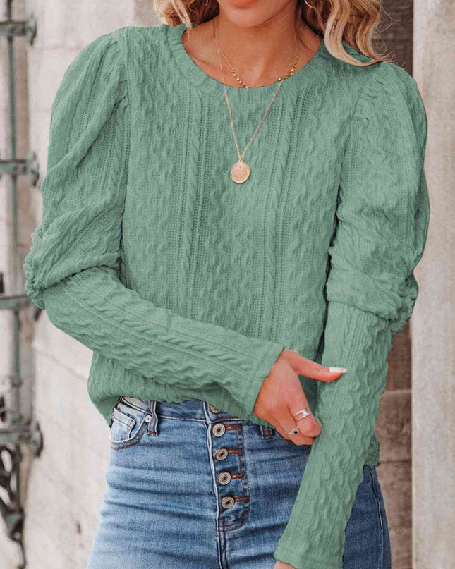 Round Neck Puff Sleeve Knit Top
