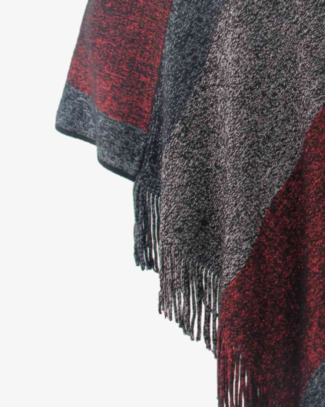 Color Block Fringe Hem Poncho
