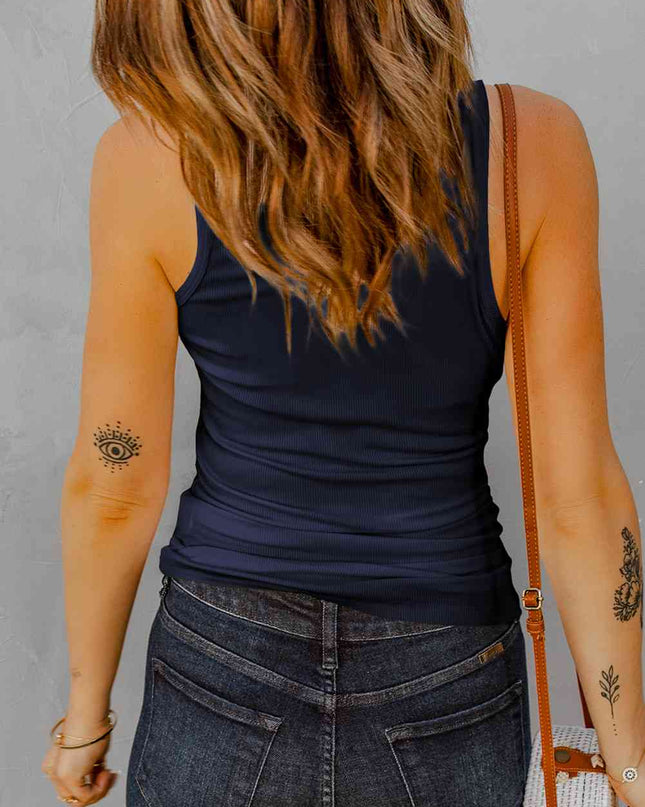Notched Neck Ribbed Tank Top
