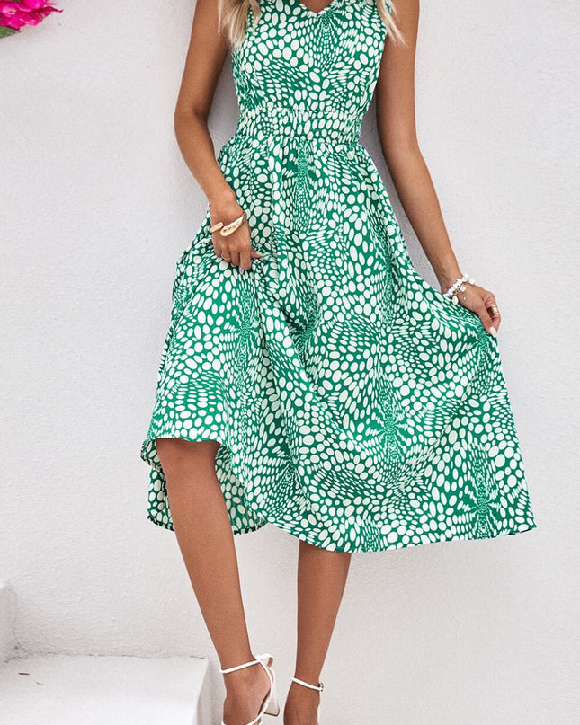 Printed V-Neck Sleeveless Dress