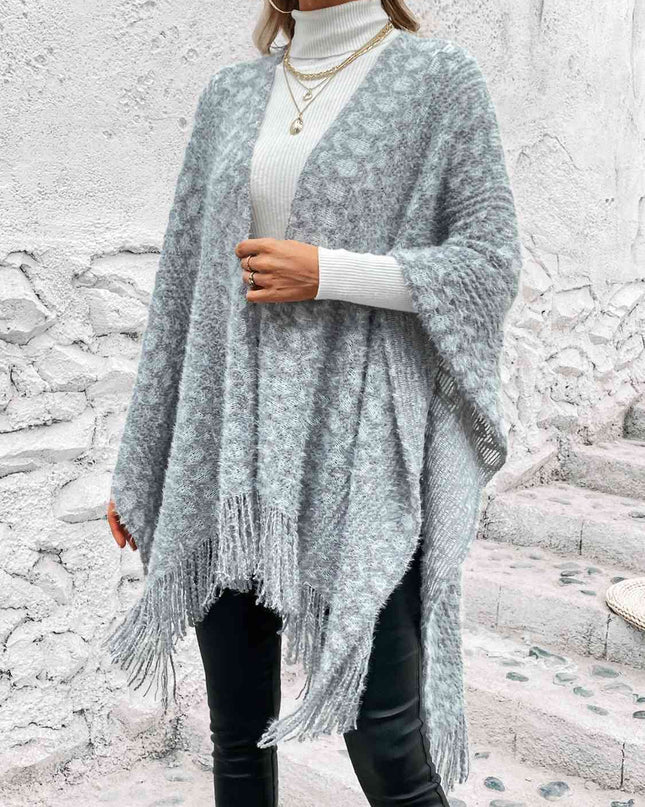 Open Front Fringe Hem Poncho