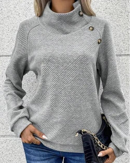 Buttoned Mock Neck Long Sleeve Sweatshirt