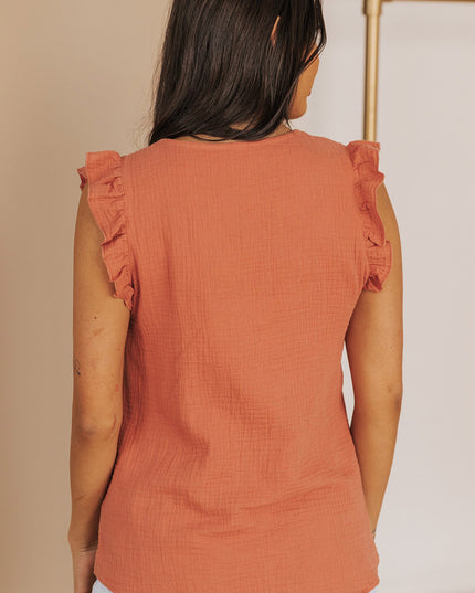 Ruffle Shoulder V-Neck Top