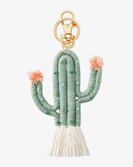 Bead Trim Cactus Keychain with Fringe
