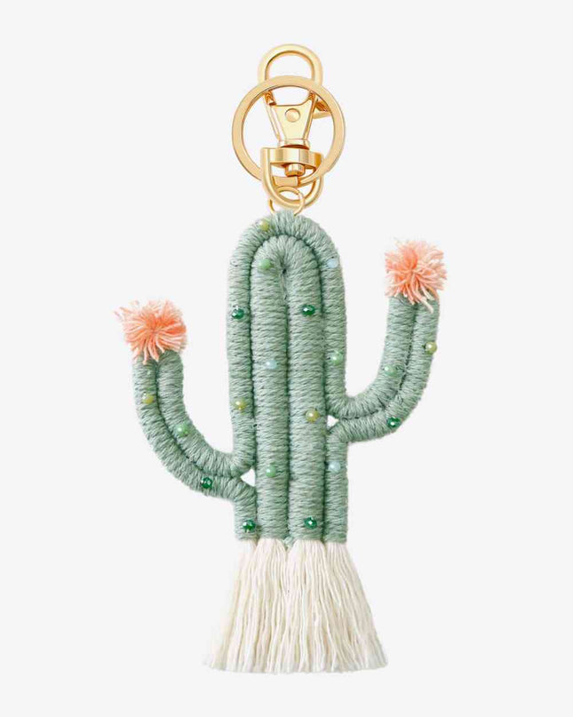 Bead Trim Cactus Keychain with Fringe