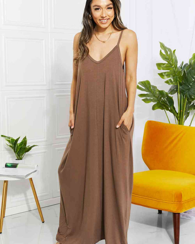 Zenana Full Size Beach Vibes Cami Maxi Dress in Mocha