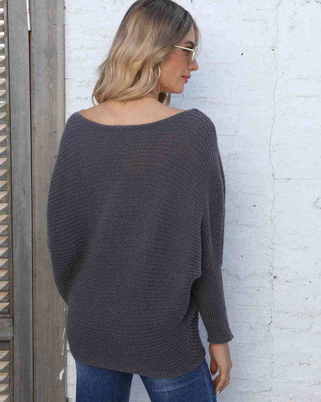 Full Size Horizontal Ribbing Dolman Sleeve Sweater