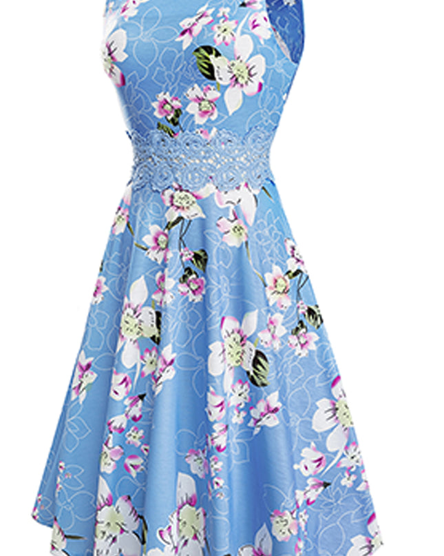 Printed Smocked Waist Sleeveless Dress