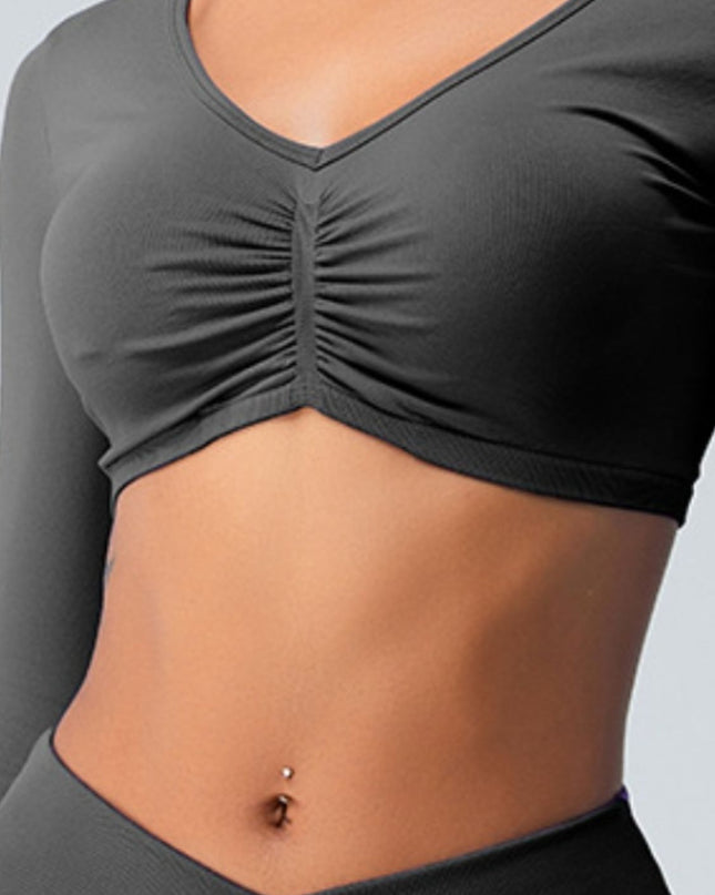 Ruched V-Neck Long Sleeve Active T-Shirt