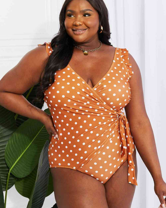 Marina West Swim Full Size Float On Ruffle Faux Wrap One-Piece in Terracotta