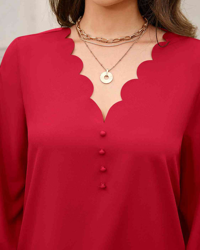V-Neck Long Sleeve Blouse