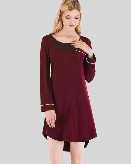 Round Neck Night Dress with Pocket