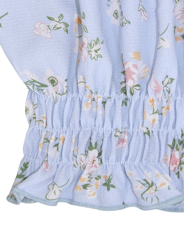 Cropped Off-Shoulder Frill Trim Smocked Blouse