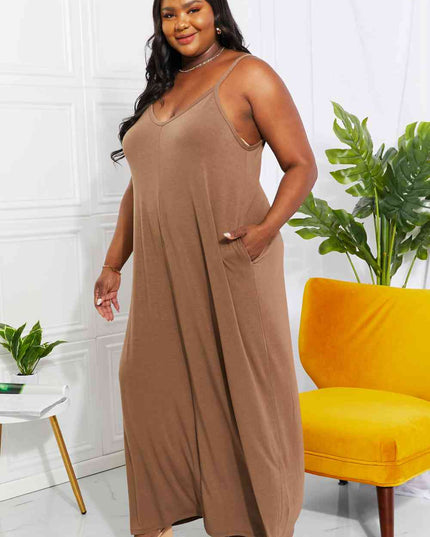 Zenana Full Size Beach Vibes Cami Maxi Dress in Mocha