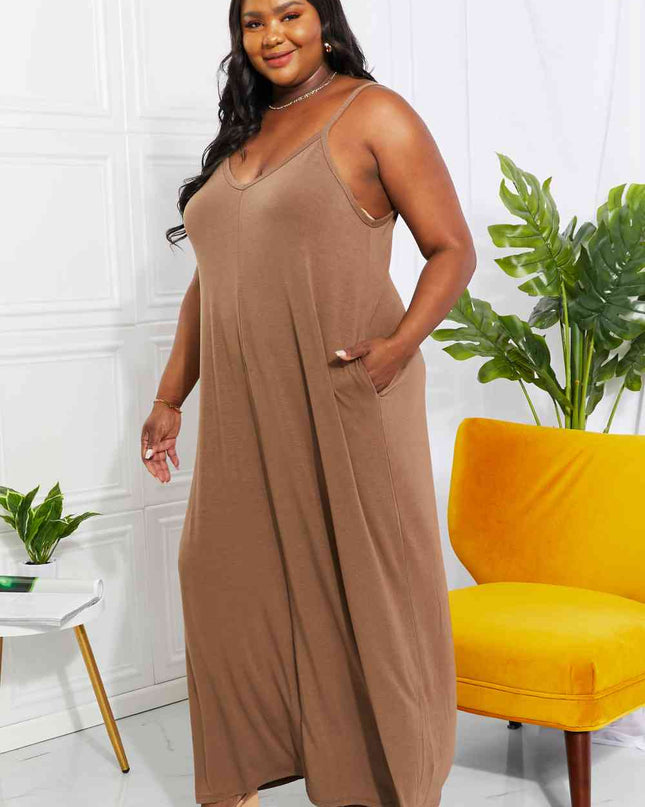 Zenana Full Size Beach Vibes Cami Maxi Dress in Mocha