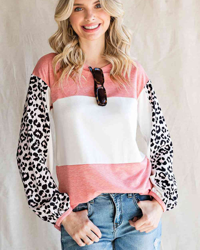 Leopard Color Block Top