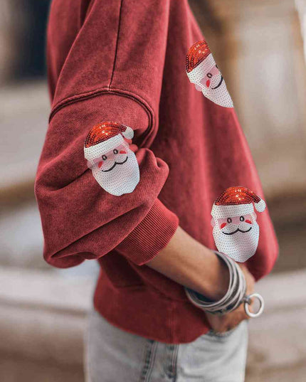Sequin Santa Patch Round Neck Sweatshirt