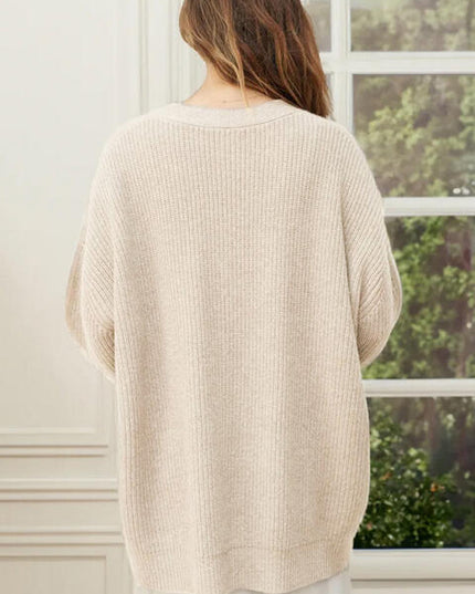 Full Size V-Neck Rib-Knit Cardigan