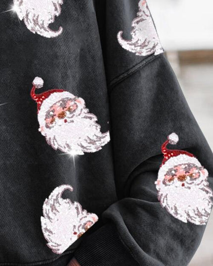 Sequin Santa Round Neck Drop Shoulder Sweatshirt