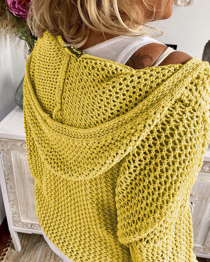 Openwork Hooded Long Sleeve Sweater