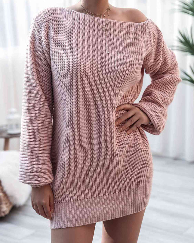 Rib-Knit Mini Sweater Dress
