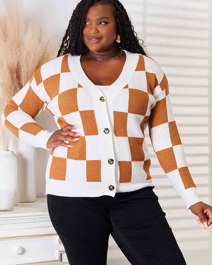 Double Take Button-Up V-Neck Dropped Shoulder Cardigan
