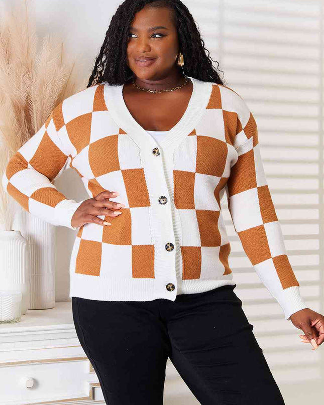 Double Take Button-Up V-Neck Dropped Shoulder Cardigan