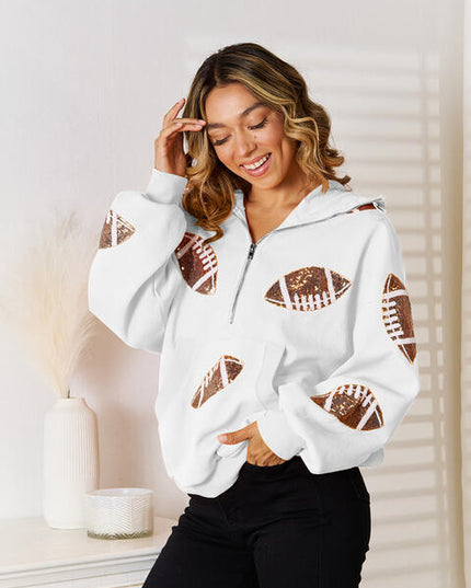 Sequin Football Patch Half-Zip Hoodie