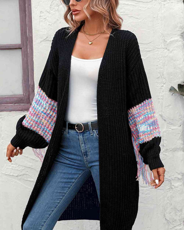 Fringe Sleeve Dropped Shoulder Cardigan