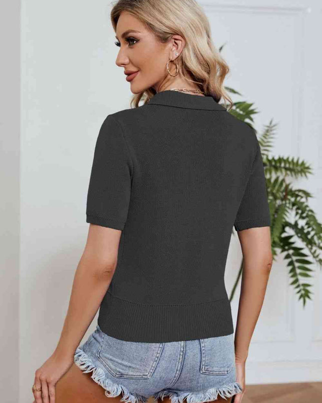 Johnny Collar Short Sleeve Knit Top
