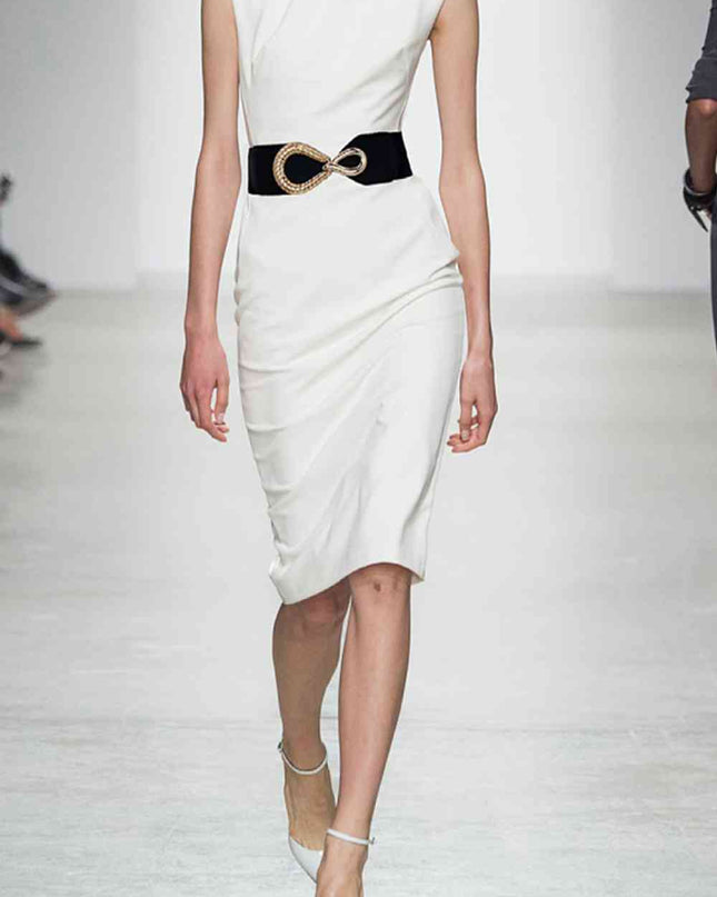 Ribbed Alloy Buckle Elastic Belt