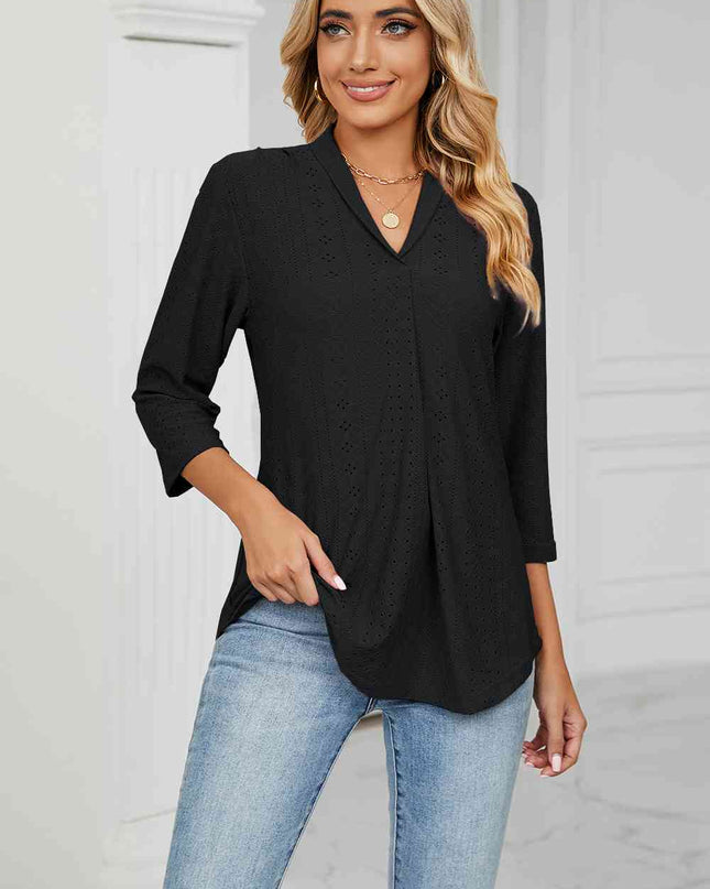 Eyelet Three-Quarter Sleeve Blouse