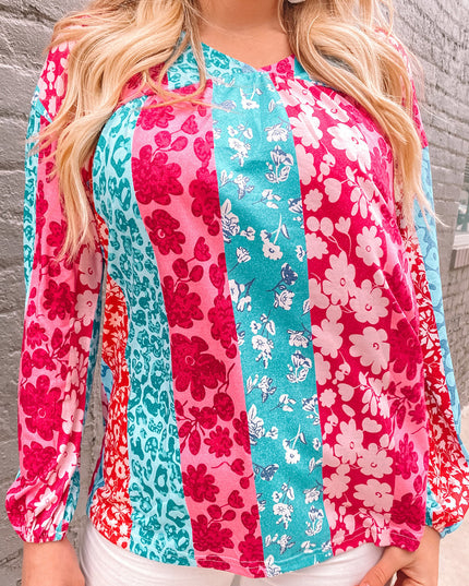 Mixed Print Patchwork Blouse