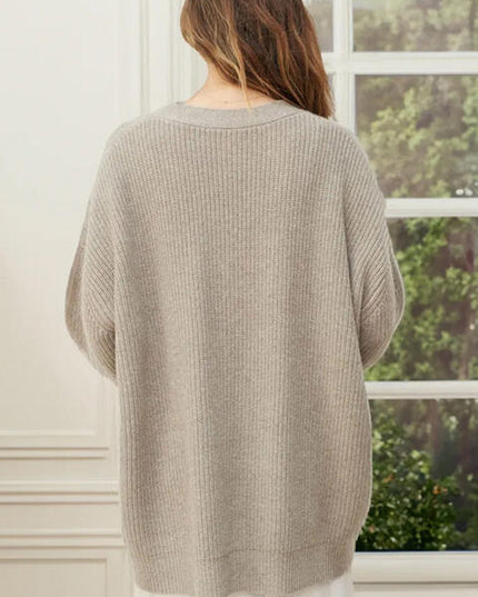 Full Size V-Neck Rib-Knit Cardigan