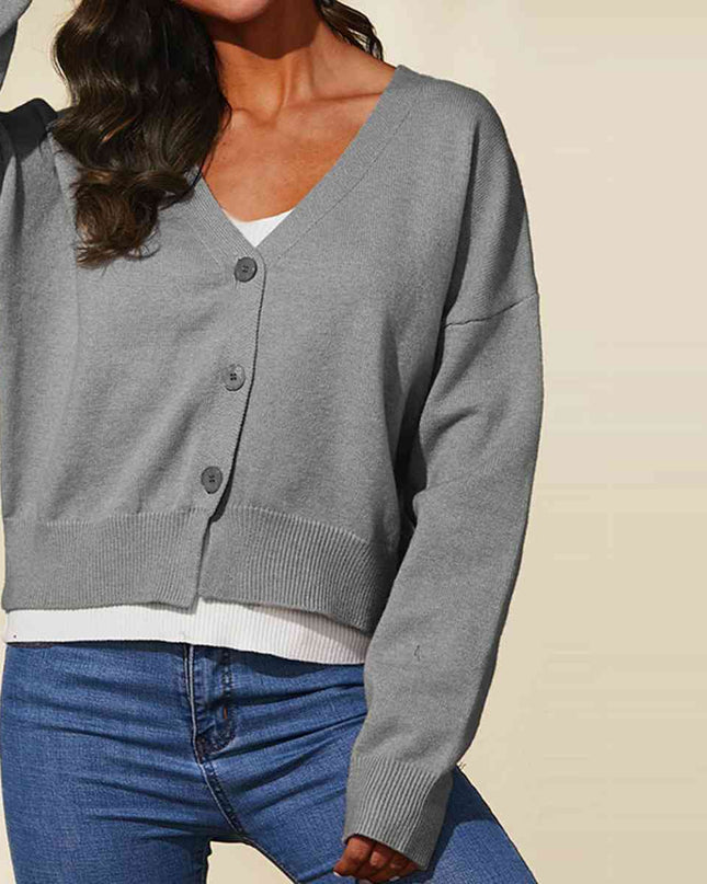 V-Neck Button Up Long Sleeve Cardigan