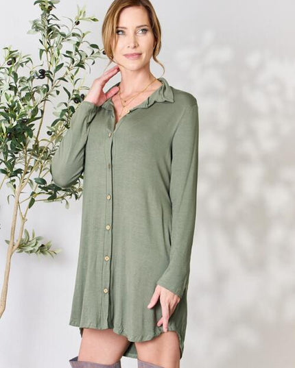Celeste Full Size Button Down Shirt Dress