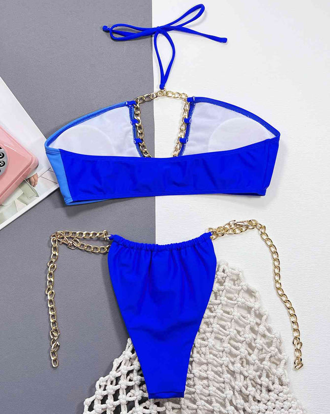 Chain Detail Halter Neck Bikini Set
