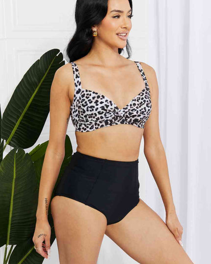 Marina West Swim Take A Dip Twist High-Rise Bikini in Leopard