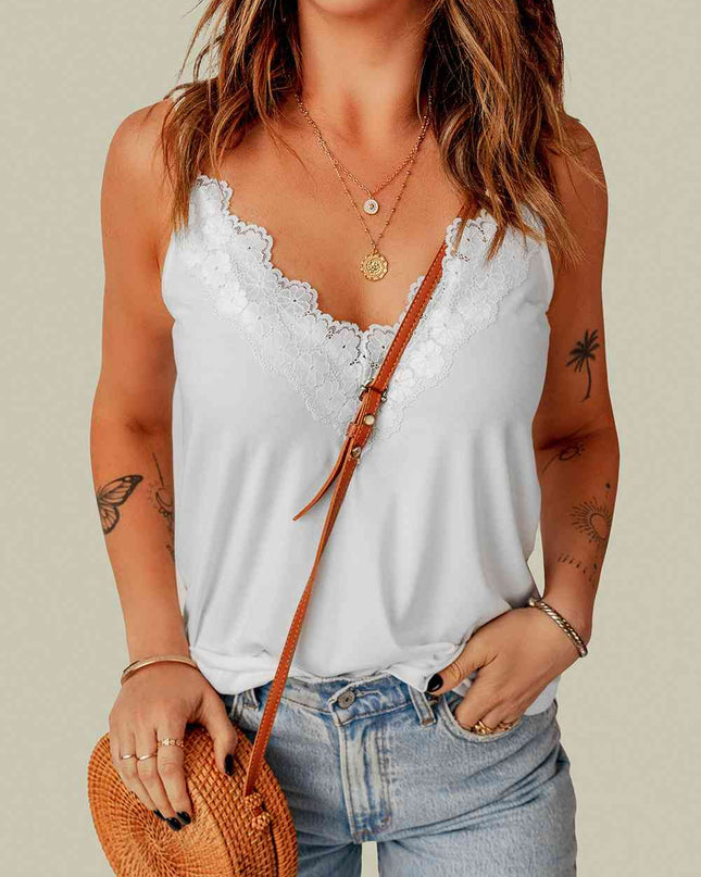 Full Size Lace Trim V-Neck Cami Top