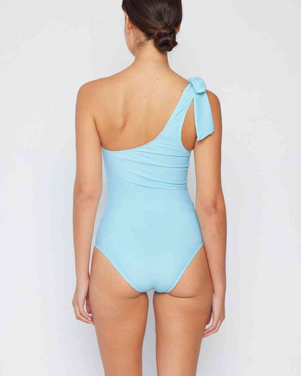 Marina West Swim Vacay Mode One Shoulder Swimsuit in Pastel Blue