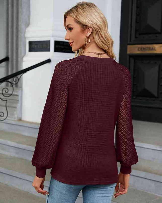 Notched Neck Raglan Sleeve Blouse