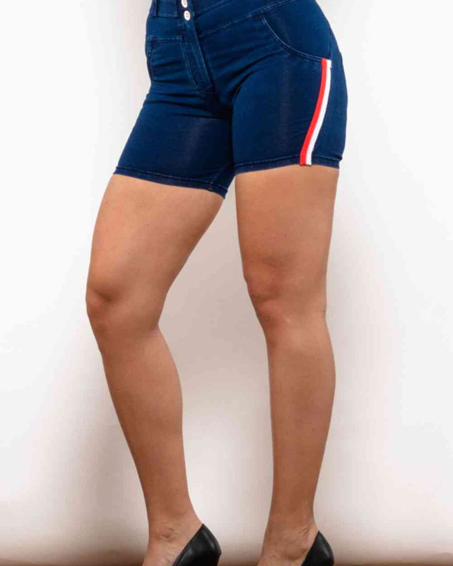 Full Size Side Stripe Buttoned Denim Shorts