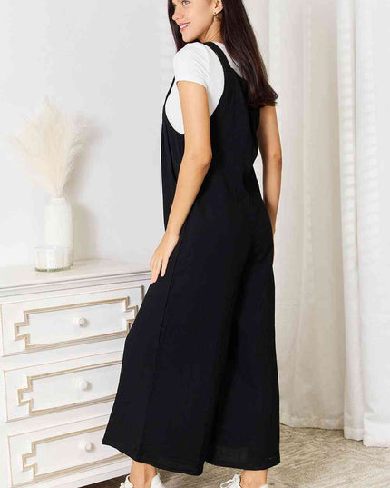 Double Take Full Size Wide Leg Overalls with Pockets