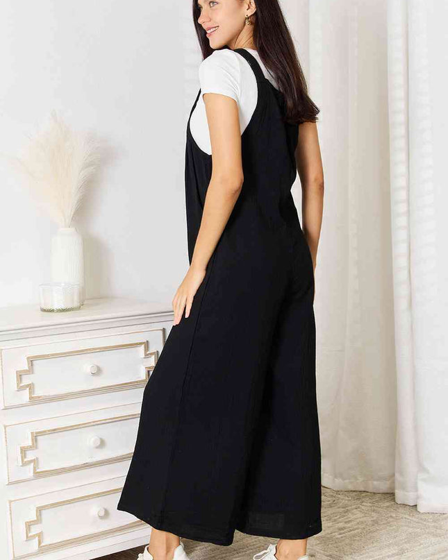Double Take Full Size Wide Leg Overalls with Pockets