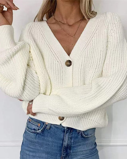 Button Up V-Neck Long Sleeve Cardigan