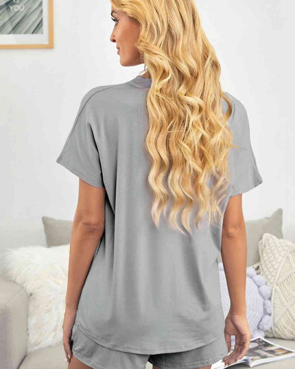 Quarter Button Short Sleeve Top and Shorts Lounge Set