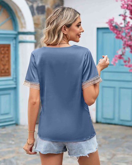 Contrast Trim Short Sleeve Plunge Blouse