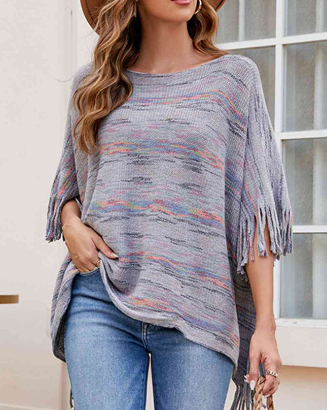 Round Neck Fringe Detail Sleeve Poncho