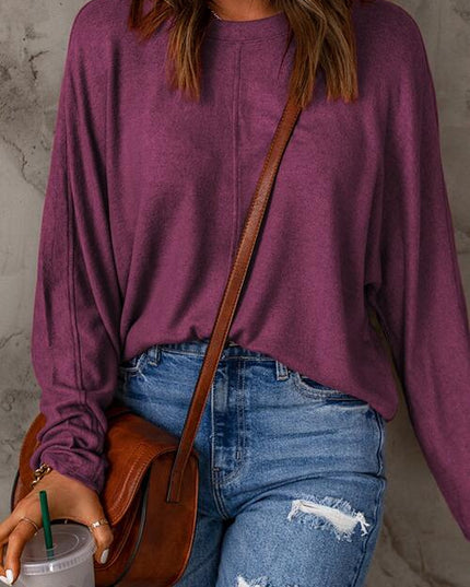 Seam Detail Round Neck Long Sleeve Top