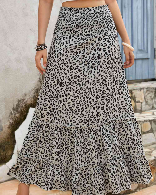 Leopard Print Frill Trim Maxi Skirt